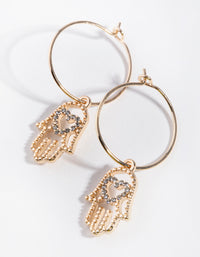 Gold Diamante Hamsa Hand Hoop Earrings - link has visual effect only