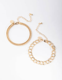 Gold Snake Link Chain Bracelet Pack - link has visual effect only