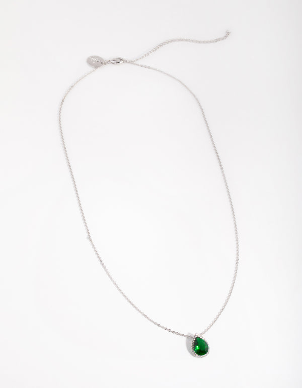 Cubic Zirconia Silver Pear Halo Necklace