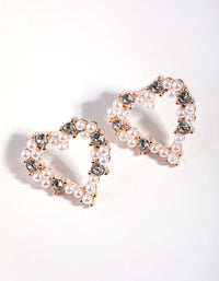 Rose Gold Faux Pearl Open Heart Stud Earrings - link has visual effect only