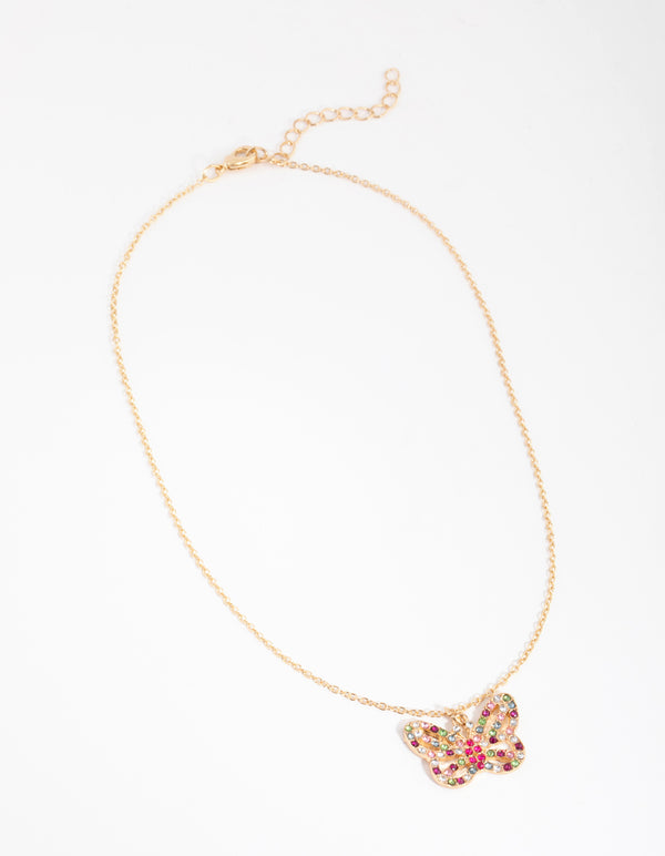 Kids Gold Rainbow Diamante Butterfly Necklace
