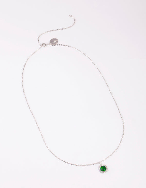 Silver Cubic Zirconia Cushion Cut Surrounded Necklace