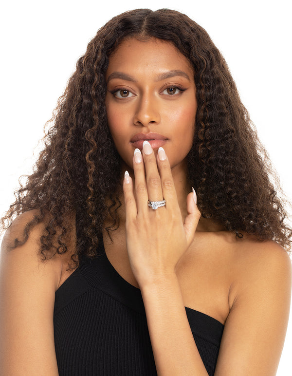 Silver Diamond Simulant Engagement & Wedding Pack Rings