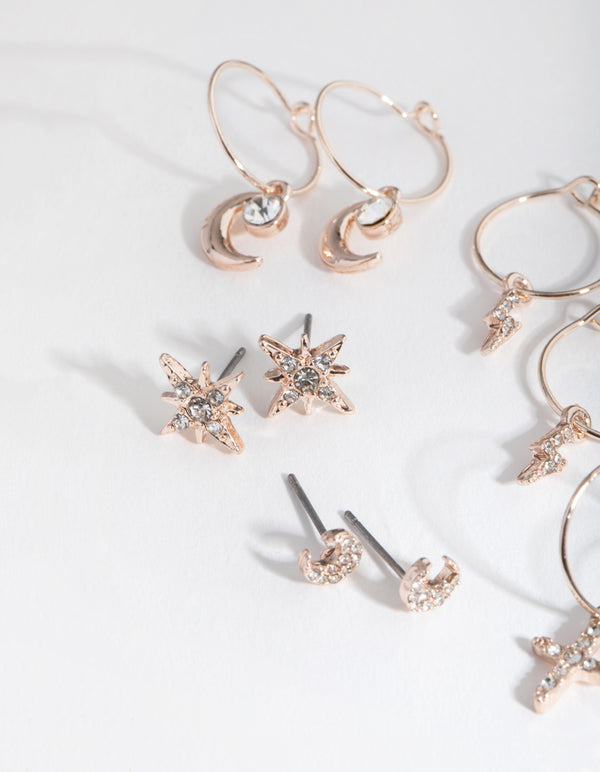 Rose Gold Celestial Sleeper 6-Pack Earring