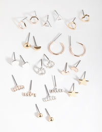 Mixed Metal Geometric Shapes Earring 12-Pack - link has visual effect only