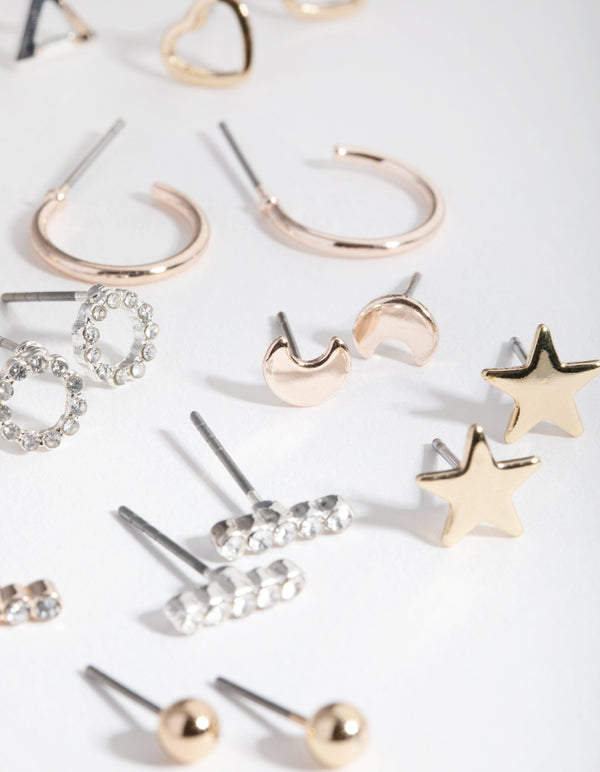 Mixed Metal Geometric Shapes Earring 12-Pack