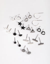 Mixed Metal Geometric Shapes Earring 12-Pack - link has visual effect only