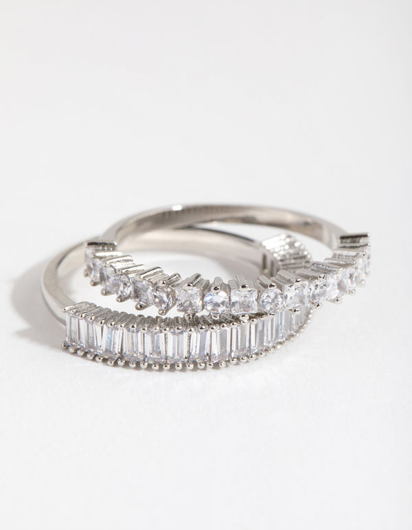 Silver Rectangle & Square Stone Pack Rings