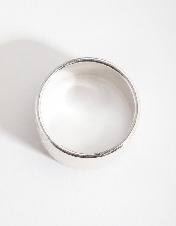 Silver Textured Wide Band Ring