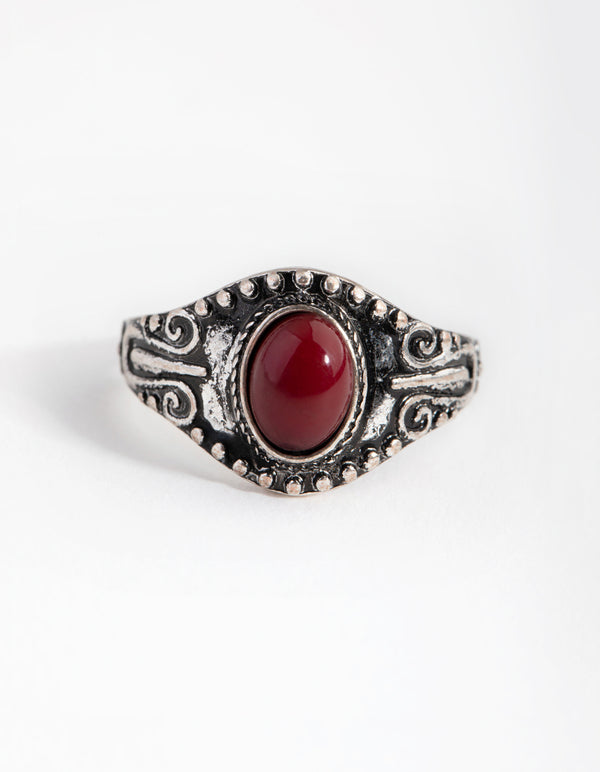 Antique Silver Red Stone Ring