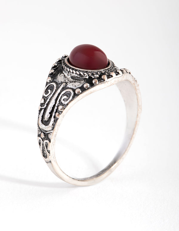 Antique Silver Red Stone Ring