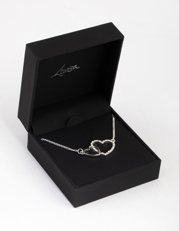Silver Diamante Linked Heart Necklace