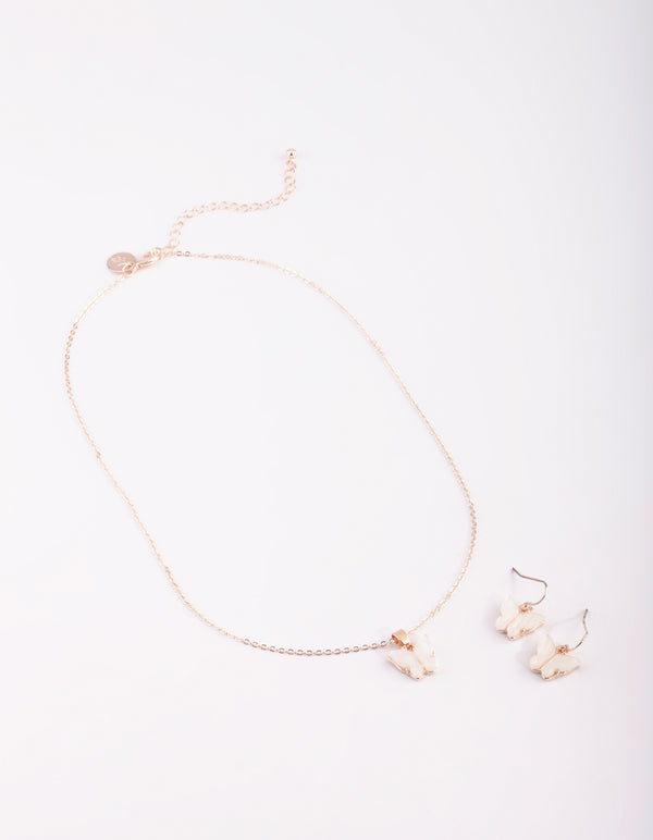 Rose Gold Butterfly Necklace & Earring Set