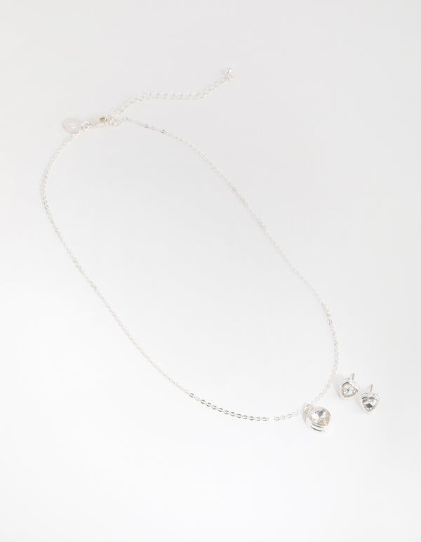Silver Heart Necklace & Earrings Set
