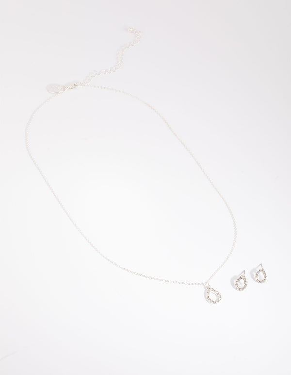 Silver Diamante Teardrop Necklace & Earring Set