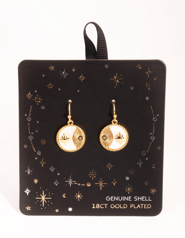18ct Gold Plated Cubic Zirconia Shell Coin Earrings