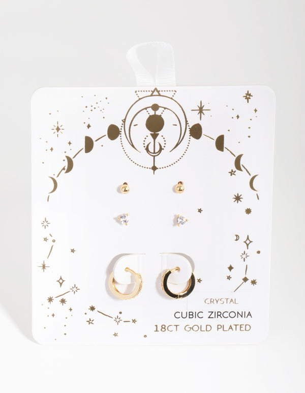 18ct Gold Plated April Cubic Zirconia Earring Pack