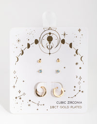 18ct Gold Plated Aquamarine Cubic Zirconia March Earring Pack - link has visual effect only