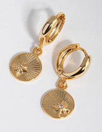 18ct Gold Plated Cubic Zirconia Coin Huggie Earrings - link has visual effect only