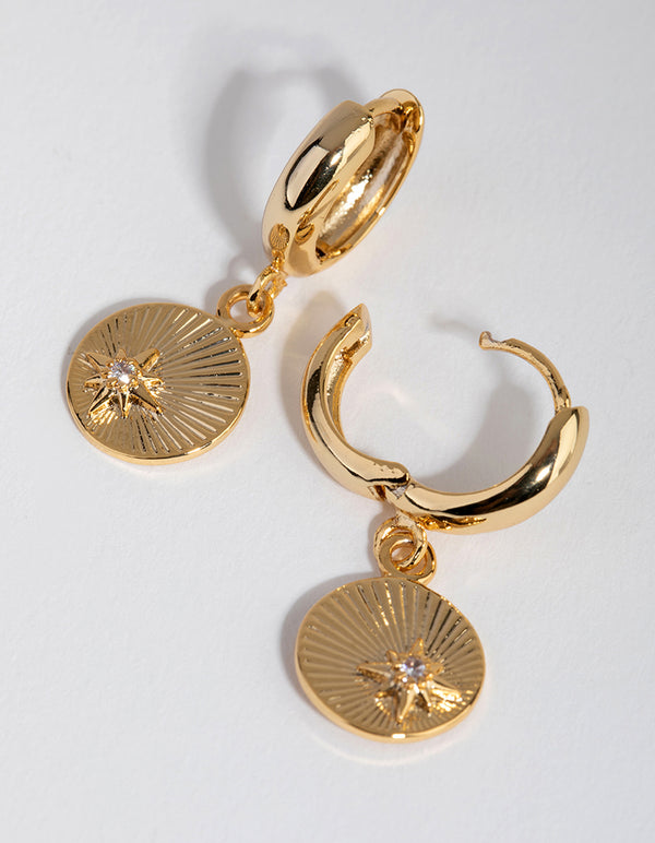 18ct Gold Plated Cubic Zirconia Coin Huggie Earrings