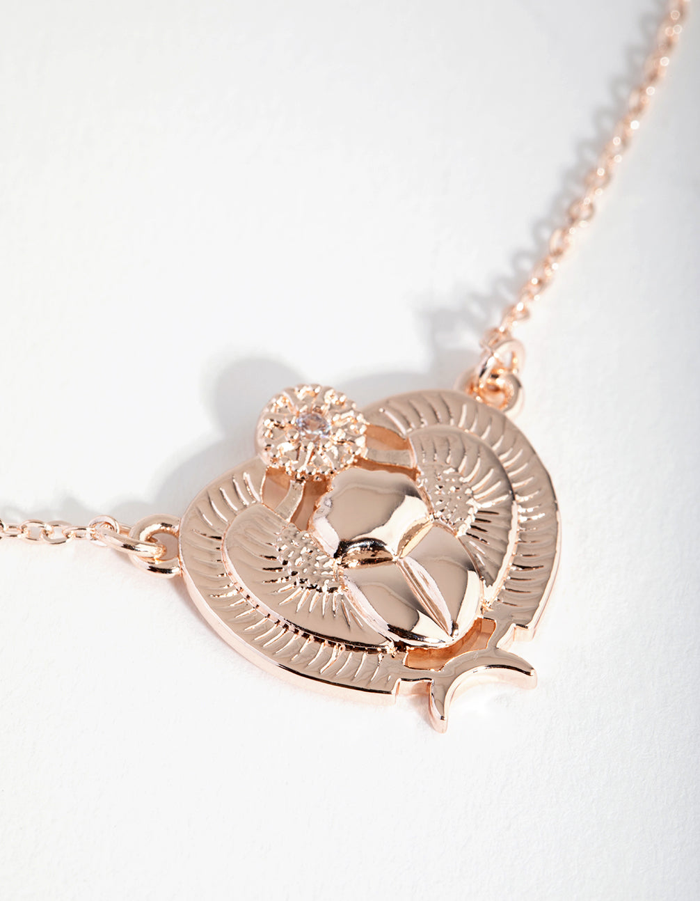 Rose Gold Plated Cubic Zirconia Scarab Beetle Necklace