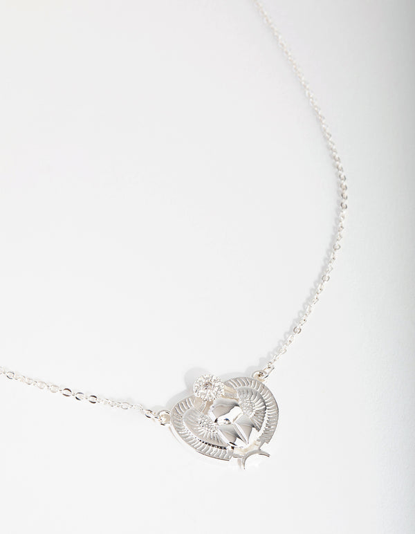 Silver Plated Cubic Zirconia Scarab Beetle Necklace