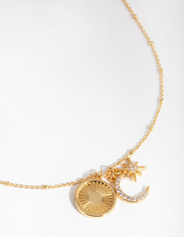 18ct Gold Plated Cubic Zirconia Cluster Pendant Necklace