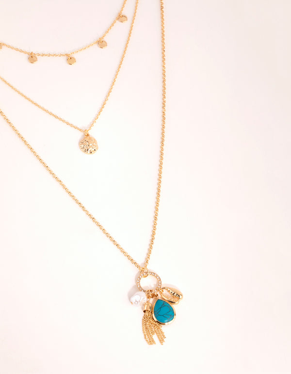 Gold Disc & Charm Layered Necklace
