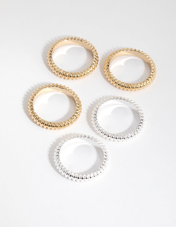 Gold & Silver Plated Textured Ring Pack