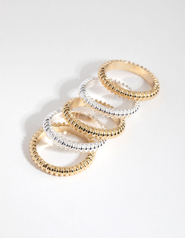 Gold & Silver Plated Textured Ring Pack