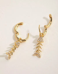 Gold Diamante Fishbone Huggie Earrings - link has visual effect only