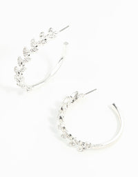 Silver Diamante Leaf Patterned Hoop Earrings - link has visual effect only