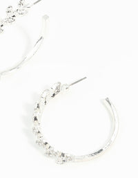 Silver Diamante Leaf Patterned Hoop Earrings - link has visual effect only