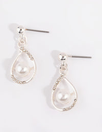 Silver Pearl Centre Swirl Drop Earrings - link has visual effect only