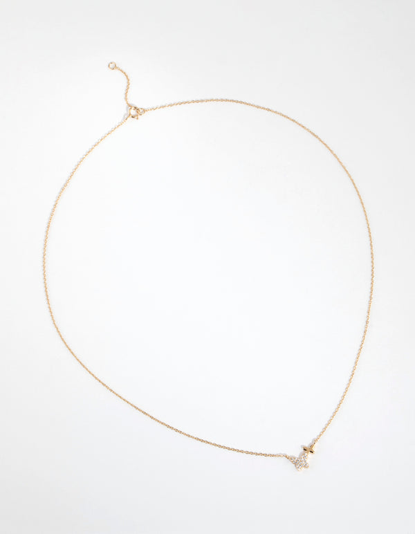 Gold Plated Sterling Silver Diamante Double Pave Butterfly Necklace