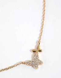 Gold Plated Sterling Silver Diamante Double Pave Butterfly Necklace - link has visual effect only