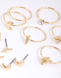 Gold Diamante Celestial Earring & Ring Pack - link has visual effect only
