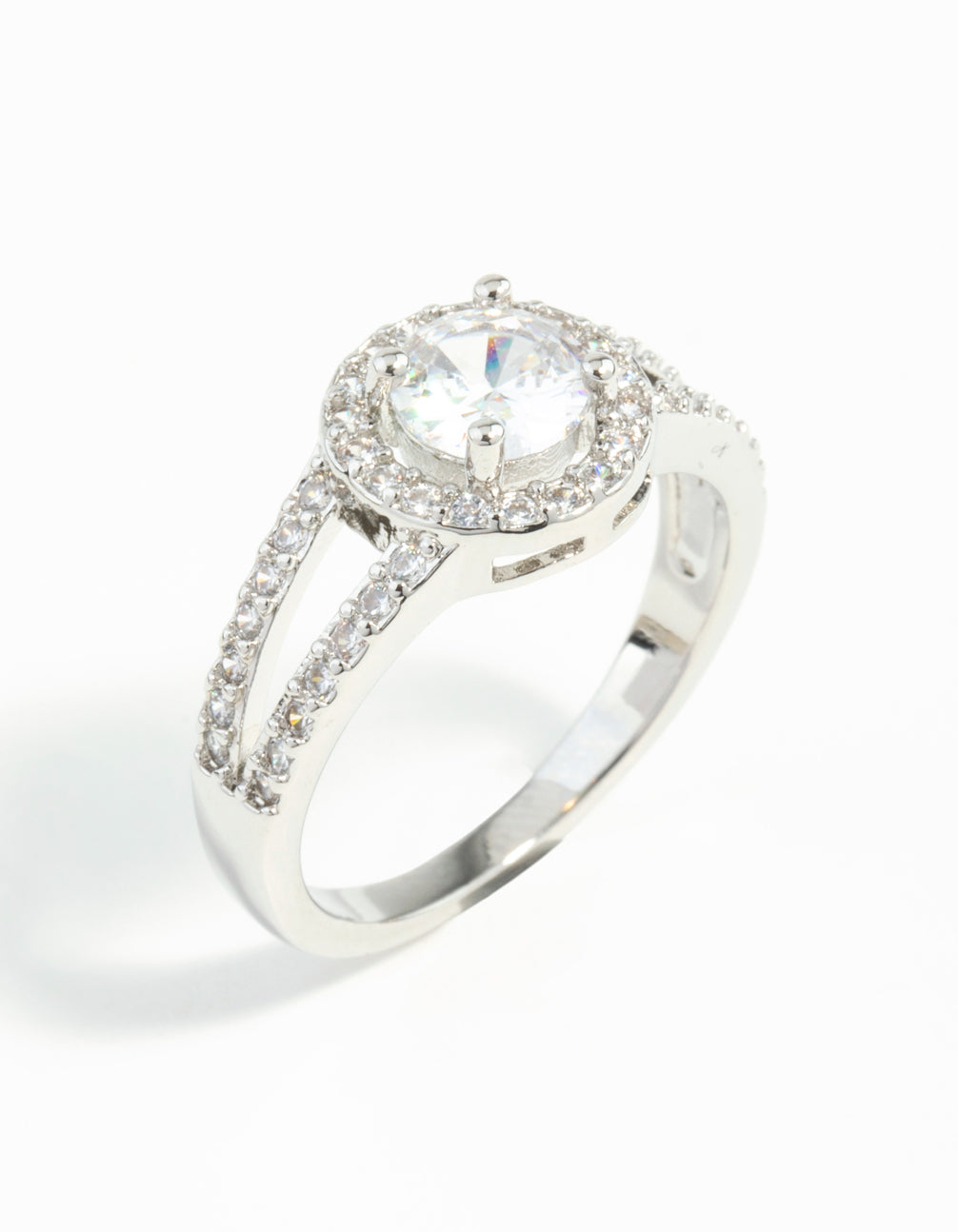 Silver Plated Cubic Zirconia Halo Ring