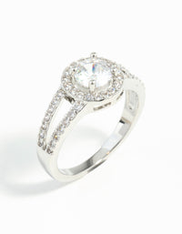 Silver Plated Cubic Zirconia Halo Ring - link has visual effect only