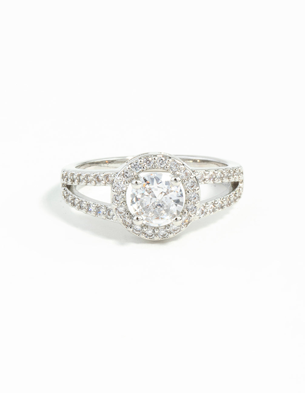 Silver Plated Cubic Zirconia Halo Ring