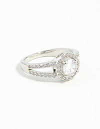 Silver Plated Cubic Zirconia Halo Ring - link has visual effect only