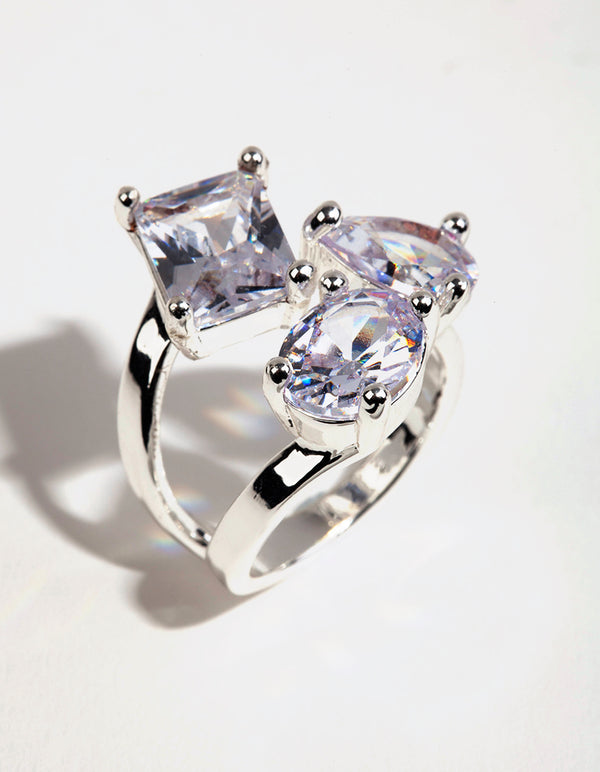 Silver Cubic Zirconia Large Stone Ring