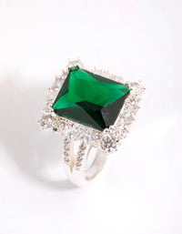 Silver Asscher Emerald Cubic Zirconia Ring - link has visual effect only