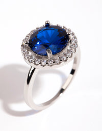 Silver Sapphire Cubic Zirconia Halo Ring - link has visual effect only