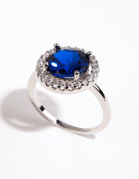Silver Sapphire Cubic Zirconia Halo Ring - link has visual effect only