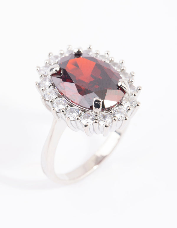 Silver Ruby Cubic Zirconia Oval Ring