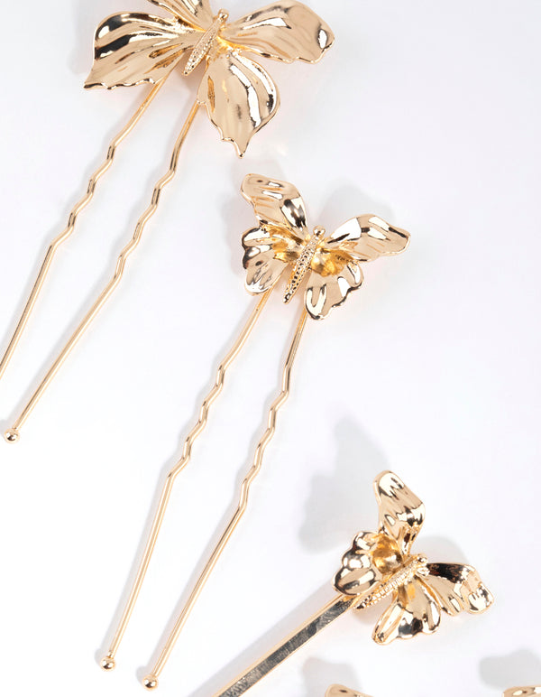 Gold Butterfly Slide & Bun Pins