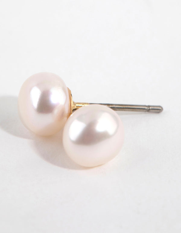 Gold Plated Freshwater Pearl Stud Earrings
