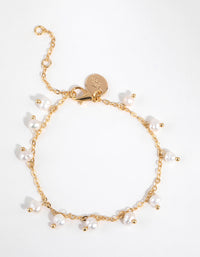 Gold Plated Freshwater Pearl Droplet Charm Bracelet - link has visual effect only