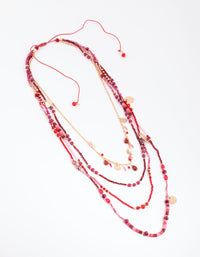Red Multi Layered Bead Jingle Necklace - link has visual effect only